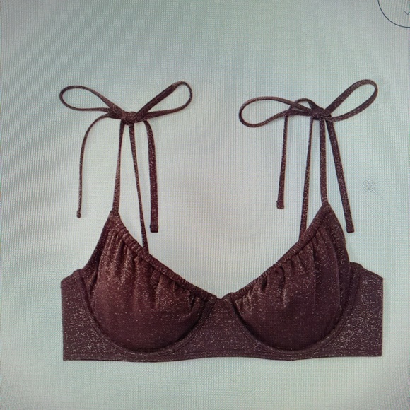 Abercrombie & Fitch Shimmer Tie-Strap Underwire Bikini Top Brown Shimmer - Picture 2 of 3